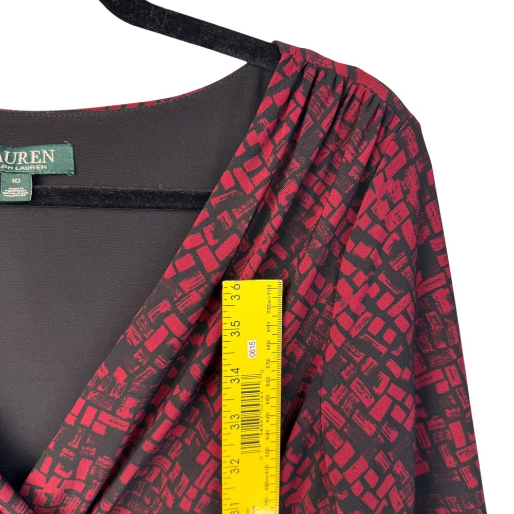 Ralph Lauren Dress 10 Red Black Geometric Print‎ 3/4 Sleeve Faux Wrap Career - Picture 16 of 16